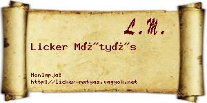 Licker Mátyás névjegykártya